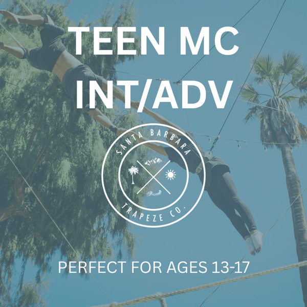 First-time student mid-air catch on flying trapeze at Santa Barbara Trapeze Co.